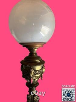 Paire De Lampadaires Napoléon III Bronze Laiton Décor Salamandres H 250 cm