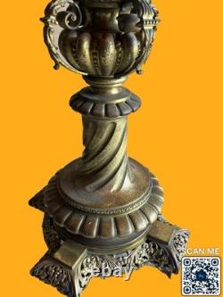 Paire De Lampadaires Napoléon III Bronze Laiton Décor Salamandres H 250 cm