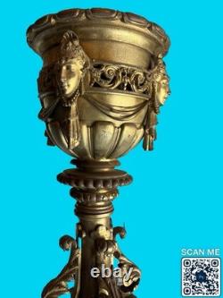 Paire De Lampadaires Napoléon III Bronze Laiton Décor Salamandres H 250 cm