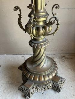 Paire De Lampadaires Napoléon III Bronze Laiton Décor Salamandres H 250 cm