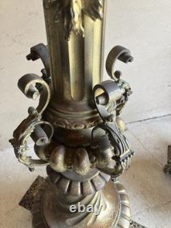 Paire De Lampadaires Napoléon III Bronze Laiton Décor Salamandres H 250 cm