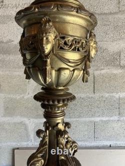 Paire De Lampadaires Napoléon III Bronze Laiton Décor Salamandres H 250 cm