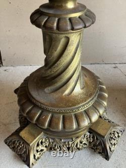 Paire De Lampadaires Napoléon III Bronze Laiton Décor Salamandres H 250 cm