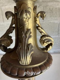 Paire De Lampadaires Napoléon III Bronze Laiton Décor Salamandres H 250 cm