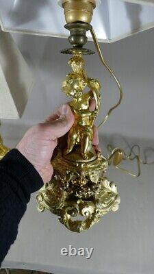 Paire De Lampes Aux Amours En Bronze Doré, époque Napoléon III