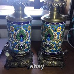 Paire De Lampes XIXeme En Faïence De Longwy Émaux