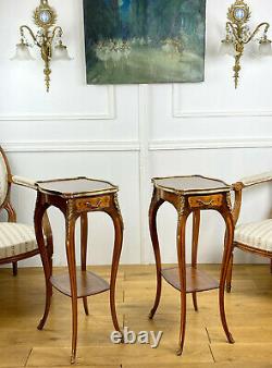 Paire De Petites Tables En Marqueterie Ornées De Bronze Epoque Napoleon III