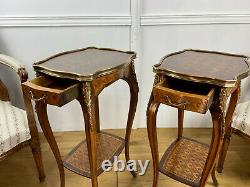 Paire De Petites Tables En Marqueterie Ornées De Bronze Epoque Napoleon III