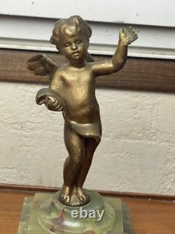 Paire De Statuettes Angelots Bronze Epoque Napoléon III Socles Onyx Vert
