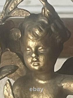 Paire De Statuettes Angelots Bronze Epoque Napoléon III Socles Onyx Vert