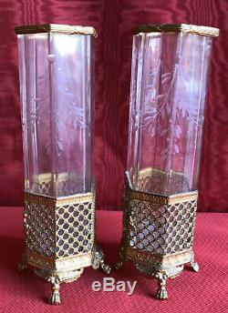 Paire De Vase Bronze Et Cristal À Décor Louis XVI Époque Napoleon III