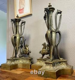 Paire De très grands Chenets de Chateau En Bronze doré époque Napoléon III