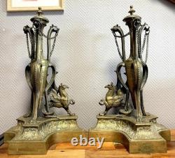 Paire De très grands Chenets de Chateau En Bronze doré époque Napoléon III