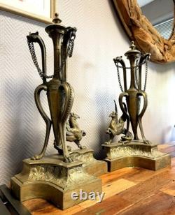 Paire De très grands Chenets de Chateau En Bronze doré époque Napoléon III