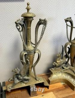 Paire De très grands Chenets de Chateau En Bronze doré époque Napoléon III