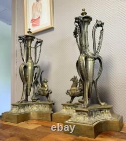 Paire De très grands Chenets de chateau En Bronze doré époque Napoléon III