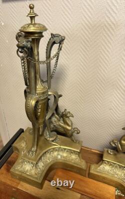 Paire De très grands Chenets de chateau En Bronze doré époque Napoléon III