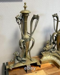 Paire De très grands Chenets de chateau En Bronze doré époque Napoléon III