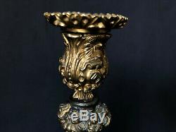 Paire Flambeaux En Bronze Patine Doree Pied Tripode Napoleon III 19eme C1496