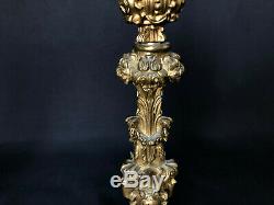 Paire Flambeaux En Bronze Patine Doree Pied Tripode Napoleon III 19eme C1496