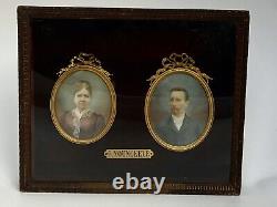 Paire Miniatures Couple XIX Emle Par Georgine Nounckele Cadre Bronze C2641