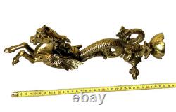 Paire Monumentale 35cm Appliques Torchères Bronze Pégase Hippocampe Dragon