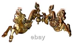 Paire Monumentale 35cm Appliques Torchères Bronze Pégase Hippocampe Dragon