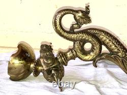 Paire Monumentale 35cm Appliques Torchères Bronze Pégase Hippocampe Dragon