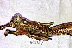 Paire Monumentale 35cm Appliques Torchères Bronze Pégase Hippocampe Dragon