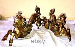 Paire Monumentale 35cm Appliques Torchères Bronze Pégase Hippocampe Dragon