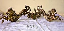 Paire Monumentale 35cm Appliques Torchères Bronze Pégase Hippocampe Dragon