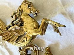 Paire Monumentale 35cm Appliques Torchères Bronze Pégase Hippocampe Dragon