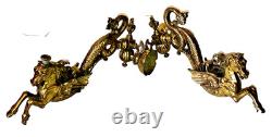 Paire Monumentale 35cm Appliques Torchères Bronze Pégase Hippocampe Dragon