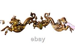 Paire Monumentale 35cm Appliques Torchères Bronze Pégase Hippocampe Dragon