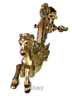 Paire Monumentale 35cm Appliques Torchères Bronze Pégase Hippocampe Dragon