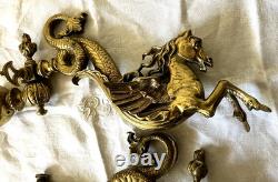 Paire Monumentale 35cm Appliques Torchères Bronze Pégase Hippocampe Dragon