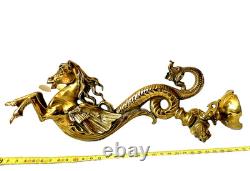 Paire Monumentale 35cm Appliques Torchères Bronze Pégase Hippocampe Dragon