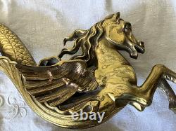 Paire Monumentale 35cm Appliques Torchères Bronze Pégase Hippocampe Dragon