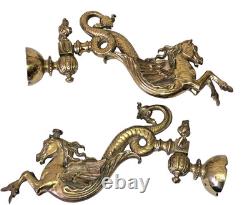 Paire Monumentale 35cm Appliques Torchères Bronze Pégase Hippocampe Dragon