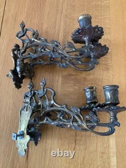 Paire appliques bougeoirs en bronze L. PINET Ép Napoléon III Style Louis XVI