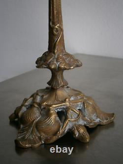 Paire bougeoirs Bronze doré Chandelier 1900 décor Végétal Art Nouveau