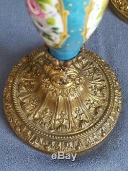 +++ Paire bougeoirs bronze doré et porcelaine fin 19eme Napoléon III +++