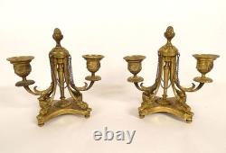 Paire candélabres 2 feux Louis XVI bronze doré bougeoirs Napoléon III XIXèm