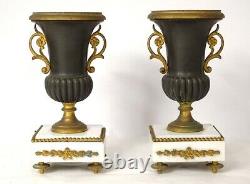 Paire cassolettes Vases Médicis bronze doré marbre blanc Napoléon III XIXè