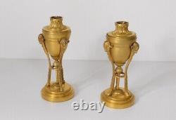 Paire cassolettes bougeoirs bronze doré béliers Napoléon III XIXème