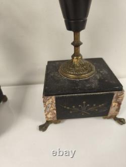 Paire chandeliers Napoléon III bronze doré marbre noir 4 feux volutes