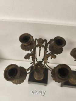 Paire chandeliers Napoléon III bronze doré marbre noir 4 feux volutes Paire chandeliers Napoléon III bronze doré marbre noir 4 feux volutes