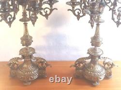 Paire chandeliers à 7 feux, bronze doré, Style Louis XVI, époque Napoléon III