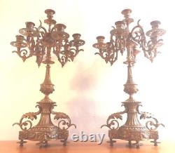 Paire chandeliers à 7 feux, bronze doré, Style Louis XVI, époque Napoléon III