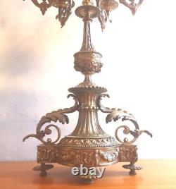 Paire chandeliers à 7 feux, bronze doré, Style Louis XVI, époque Napoléon III